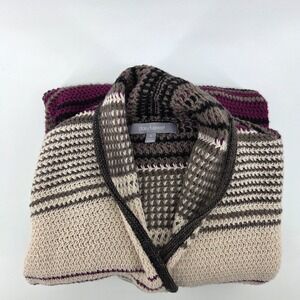 Daisy Fuentes Women's Small Cardigan Open Front Knit Burgundy Black Gray Cream